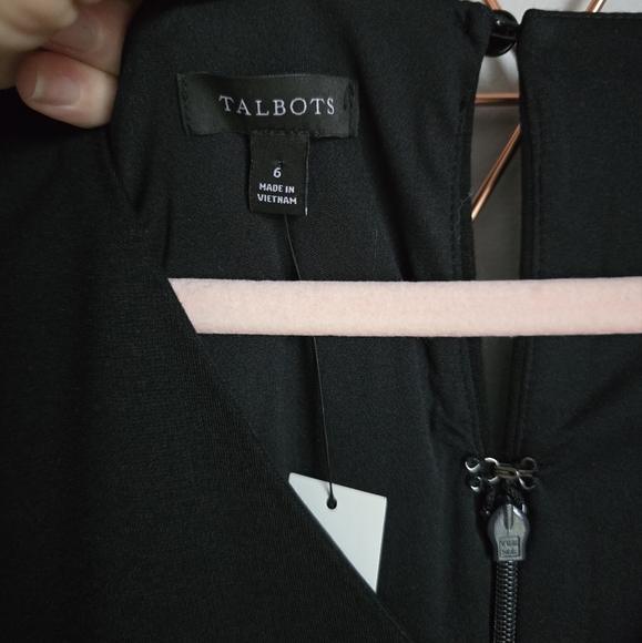 Talbots, New, Black Lace Flounce Sleeve Ponte Knit A-Line Shift Dress, Size 6 - Picture 10 of 12